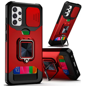 Samsung Galaxy A53 5G Multi-Function Hybrid Case (w/ Card Holder, Camera Cover and Magnetic Ring Stand) - Red
