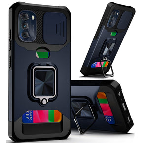 Motorola Moto G Play (2023) Multi-Function Hybrid Case (with Card Holder, Camera Cover and Magnetic Ring Stand) - Blue