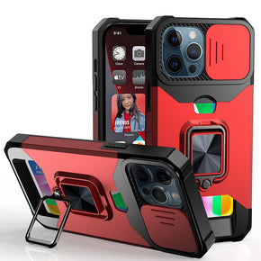 Apple iPhone 8 Plus / 7 Plus Multi-Function Hybrid Case (w/ Card Holder, Camera Cover and Magnetic Ring Stand) - Red