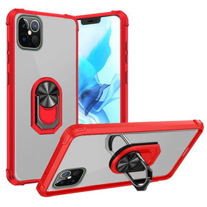 Apple iPhone 13 Pro Max (6.7) Transparent Hybrid Case (with Magnetic Ring Stand) - Clear / Red