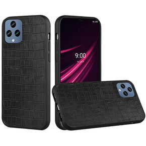 T-Mobile REVVL 6 5G PU Leather Croc Design Hybrid Case - Black