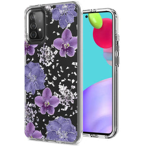 Samsung Galaxy S21 Plus Floral Glitter Design Transparent Hybrid Case - Purple Flowers
