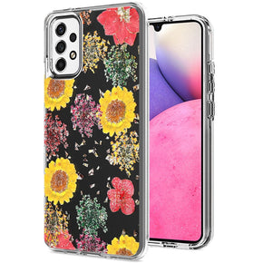 Samsung Galaxy A33 5G Floral Glitter Design Transparent Hybrid Case - Botanical