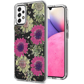 Samsung Galaxy A33 5G Floral Glitter Design Transparent Hybrid Case - Daisy