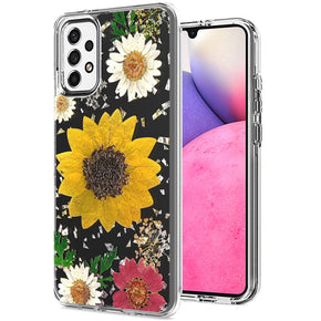 Samsung Galaxy A33 5G Floral Glitter Design Transparent Hybrid Case - Sunflower