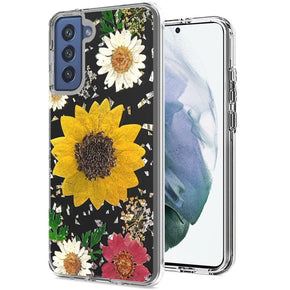 Samsung Galaxy S21 FE Floral Glitter Design Transparent Hybrid Case
