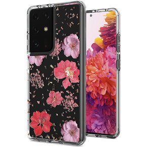 Samsung Galaxy S21 Ultra Floral Glitter Design Case Cover