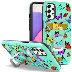 Samsung Galaxy A33 5G Metallic Design Hybrid Case (w/ Card Holder and Magnetic Ring Stand) - Butterfly