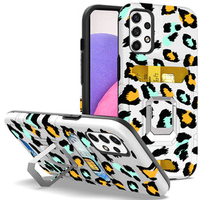 Samsung Galaxy A33 5G Metallic Design Hybrid Case (w/ Card Holder and Magnetic Ring Stand) - Colorful Animal Print
