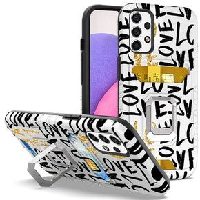 Samsung Galaxy A33 5G Metallic Design Hybrid Case (w/ Card Holder and Magnetic Ring Stand) - Love