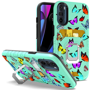 Motorola Edge Plus (2022) Metallic Design Hybrid Case (w/ Card Holder and Magnetic Ring Stand) - Butterfly