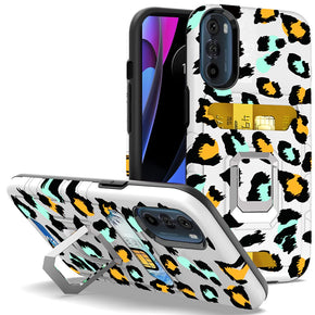 Motorola Moto G 5G (2022) Metallic Design Hybrid Case (w/ Card Holder and Magnetic Ring Stand) - Colorful Animal Print