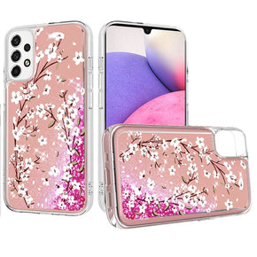 Samsung Galaxy A33 5G Quicksand Glitter Water Hybrid Design Case - Light Pink Floral