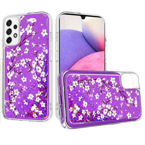 Samsung Galaxy A33 5G Quicksand Glitter Water Hybrid Design Case - Purple Floral