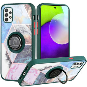 Samsung Galaxy A52 5G Unique IMD Design Hybrid Case (with Magnetic Ring Stand) - Galaxy Marble / Green