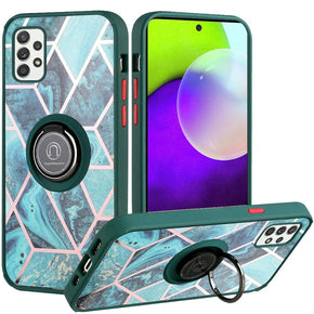 Samsung Galaxy A52 5G Unique IMD Design Hybrid Case (with Magnetic Ring Stand) - Universe Marble / Green