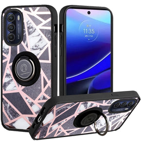 Motorola Moto G Stylus 5G (2022) Unique IMD Design Hybrid Case (with Magnetic Ring Stand) - Fancy Marble / Black