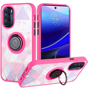 Motorola Moto G Stylus 5G (2022) Unique IMD Design Hybrid Case (with Magnetic Ring Stand) - Mesh Marble / Hot Pink