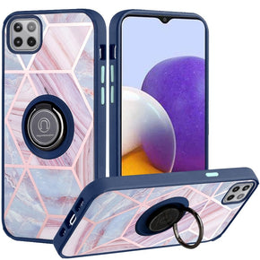 Samsung Galaxy A22 5G / Boost Celero 5G Unique IMD Design Hybrid Case (with Magnetic Ring) - Marble/Blue