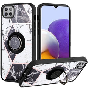 Samsung Galaxy A22 5G / Boost Celero 5G Unique IMD Design Hybrid Case (with Magnetic Ring) - Classy Marble/Black