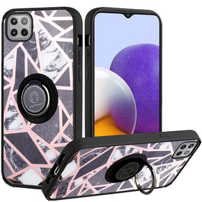 Samsung Galaxy A22 5G / Boost Celero 5G Unique IMD Design Hybrid Case (with Magnetic Ring) - Fancy Marble/Black