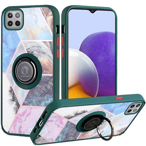 Samsung Galaxy A22 5G / Boost Celero 5G Unique IMD Design Hybrid Case (with Magnetic Ring) - Galaxy Marble/Green