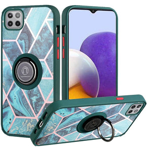 Samsung Galaxy A22 5G / Boost Celero 5G Unique IMD Design Hybrid Case (with Magnetic Ring) - Universe Marble/Green