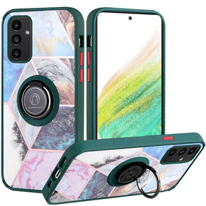 Samsung Galaxy A54 5G Unique IMD Design Hybrid Case (with Magnetic Ring Stand) - Galaxy Marble / Green