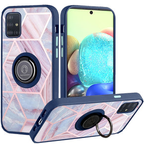 Samsung Galaxy A71 5G Unique IMD Design Hybrid Case (with Magnetic Ring Stand) - Marble / Blue