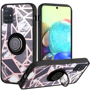 Samsung Galaxy A71 5G Unique IMD Design Hybrid Case (with Magnetic Ring Stand) - Fancy Marble / Black