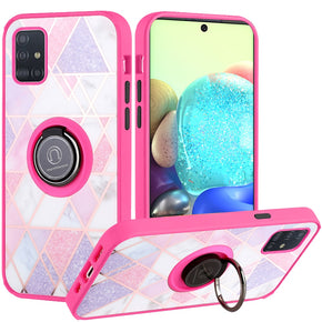 Samsung Galaxy A71 5G Unique IMD Design Hybrid Case (with Magnetic Ring Stand) - Mesh Marble / Pink
