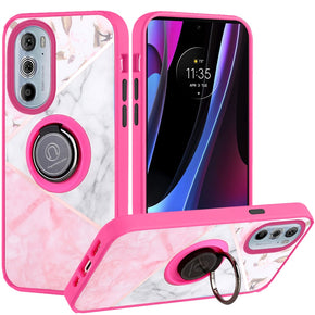 Motorola Edge Plus (2022) Unique IMD Design Hybrid Case (with Magnetic Ring Stand) - Elegant Marble / Hot Pink