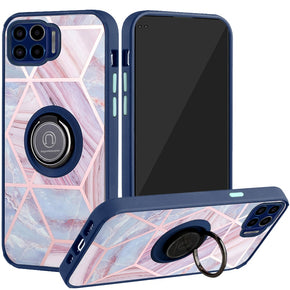 Motorola Moto One 5G / Moto G 5G Plus Unique IMD Design Hybrid Case (with Magnetic Ring Stand) - Marble/Blue