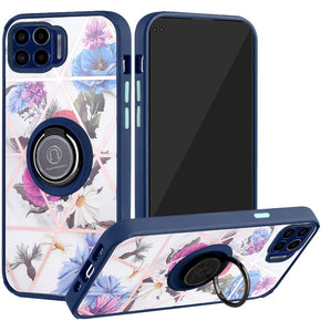 Motorola Moto One 5G / Moto G 5G Plus Unique IMD Design Hybrid Case (with Magnetic Ring Stand) - Floral Marble/Blue