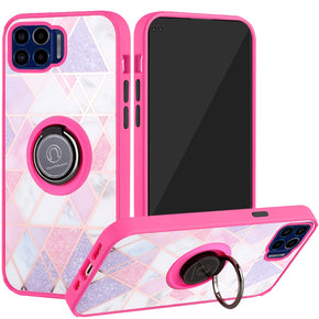 Motorola Moto One 5G / Moto G 5G Plus Unique IMD Design Hybrid Case (with Magnetic Ring Stand) - Mesh Marble/Hot Pink
