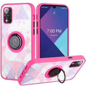 Wiko Ride 3 Unique IMD Design Hybrid Case (with Magnetic Ring Stand) - Mesh Marble / Hot Pink