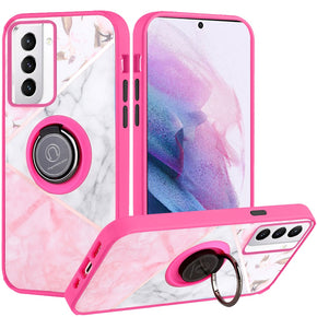 Samsung Galaxy S21 Ultra Unique IMD Design Hybrid Case (with Magnetic Ring Stand) - Elegant Marble / Pink