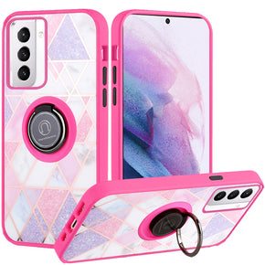 Samsung Galaxy S21 Plus Unique IMD Design Hybrid Case (with Magnetic Ring Stand) - Mesh Marble / Hot Pink