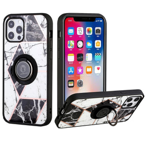 Apple iPhone XR Unique IMD Design Hybrid Case (with Magnetic Ring Stand) - Classy Marble / Black