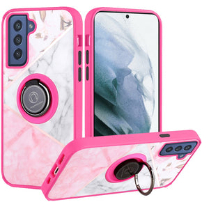 Samsung Galaxy S22 Plus Unique IMD Design Hybrid Case (with Magnetic Ring Stand) - Elegant Marble / Hot Pink