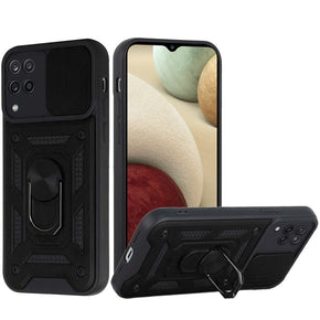 Samsung Galaxy A12 5G ELITE Hybrid Case (with Camera Push Cover and Magnetic Ring Stand) - Black