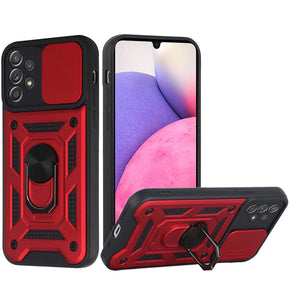 Samsung Galaxy A33 5G ELITE Hybrid Case (with Camera Push Cover and Magnetic Ring Stand) - Red