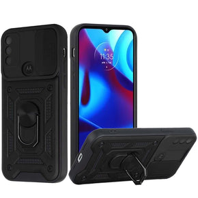 Motorola Moto G Pure ELITE Hybrid Case (with Camera Push Cover and Magnetic Ring Stand) - Black/Black