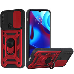 Motorola Moto G Pure ELITE Hybrid Case (with Camera Push Cover and Magnetic Ring Stand) - Red/Black