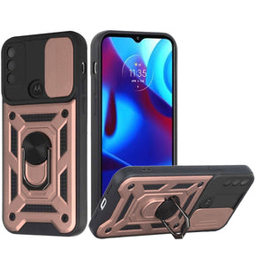 Motorola Moto G Pure ELITE Hybrid Case (with Camera Push Cover and Magnetic Ring Stand) - Rose Gold/Black
