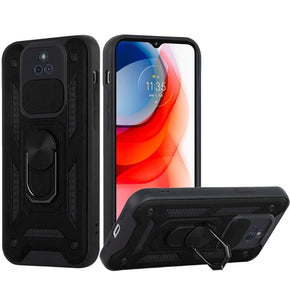 Motorola Moto G Play (2021) ELITE Hybrid Case (with Camera Push Cover and Magnetic Ring Stand) - Black / Black