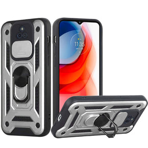 Motorola Moto G Play (2021) ELITE Hybrid Case (with Camera Push Cover and Magnetic Ring Stand) - Silver / Black