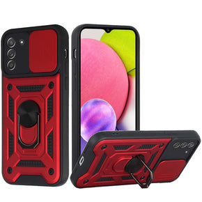Samsung Galaxy A03s ELITE Hybrid Case (with Camera Push Cover and Magnetic Ring Stand) - Red