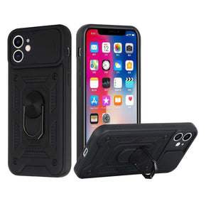 Apple iPhone 8 Plus / 7 Plus ELITE Hybrid Case (with Camera Push Cover and Magnetic Ring Stand) - Black / Black