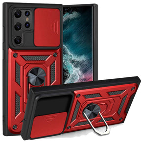 Samsung Galaxy S23 Ultra ELITE Hybrid Case (with Camera Push Cover and Magnetic Ring Stand) - Red